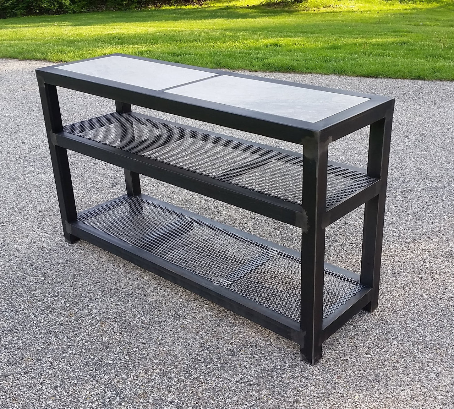 Media Console, Steel with Inlaid Tile Top