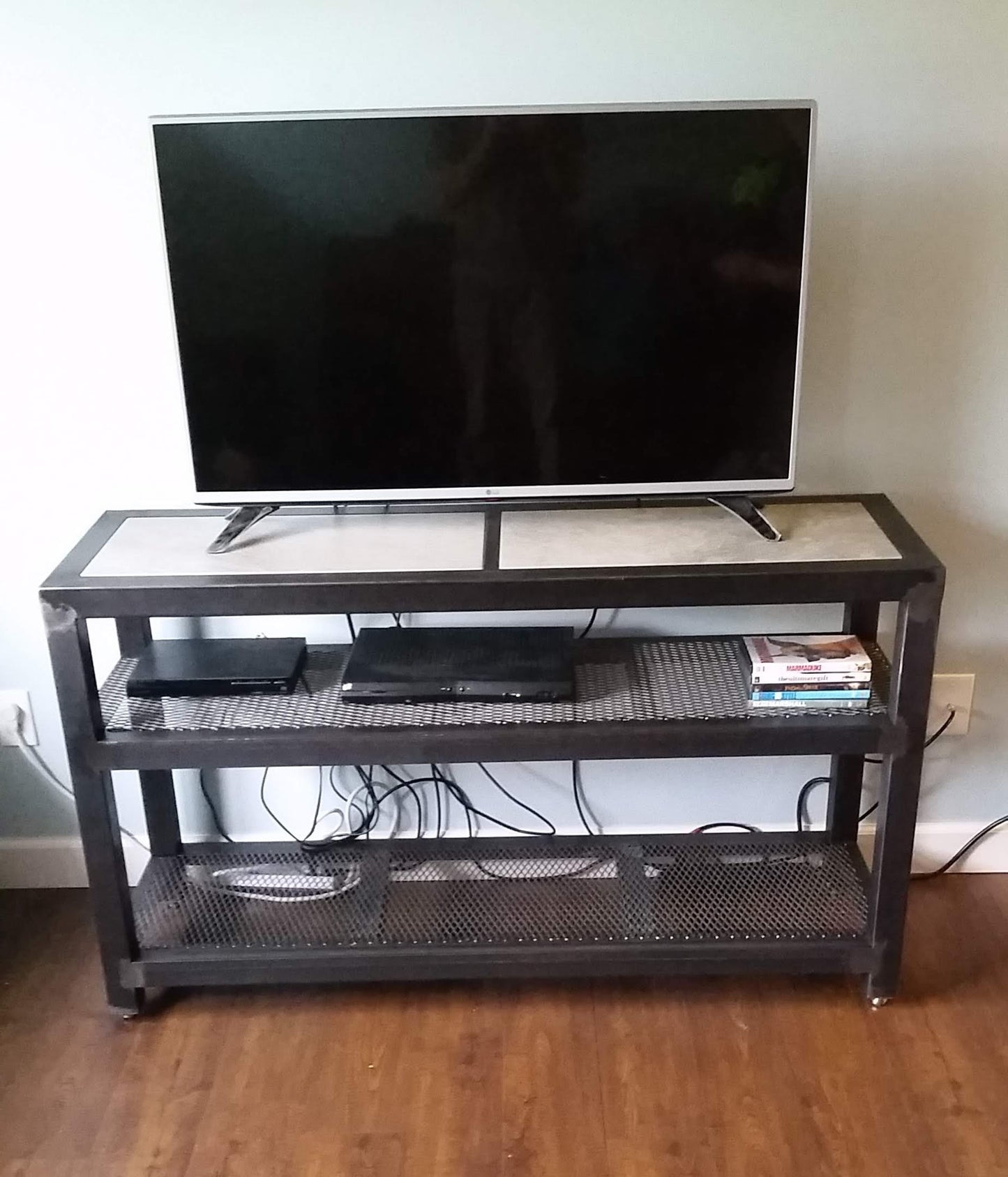 Media Console, Steel with Inlaid Tile Top