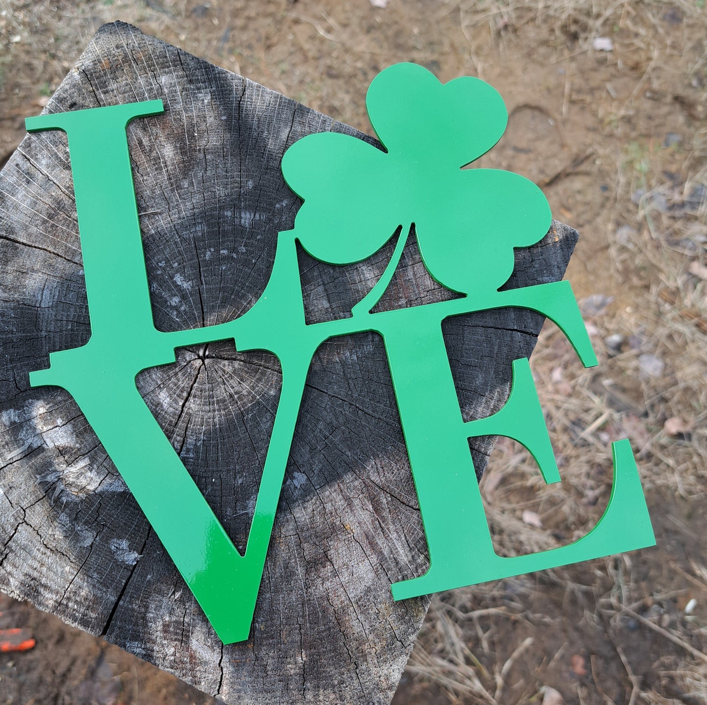 LOVE with Tilted Shamrock Metal Decor Sign