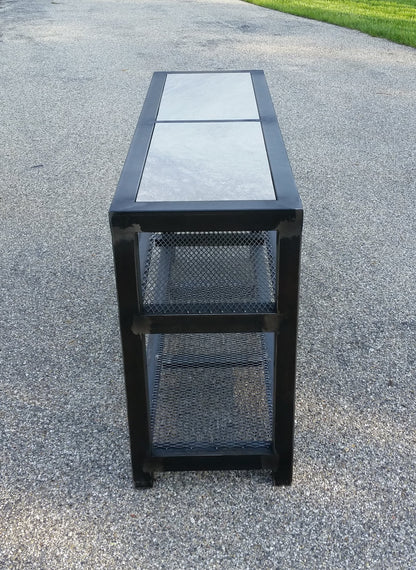 Media Console, Steel with Inlaid Tile Top