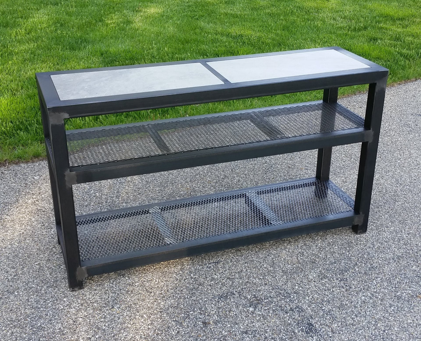 Media Console, Steel with Inlaid Tile Top